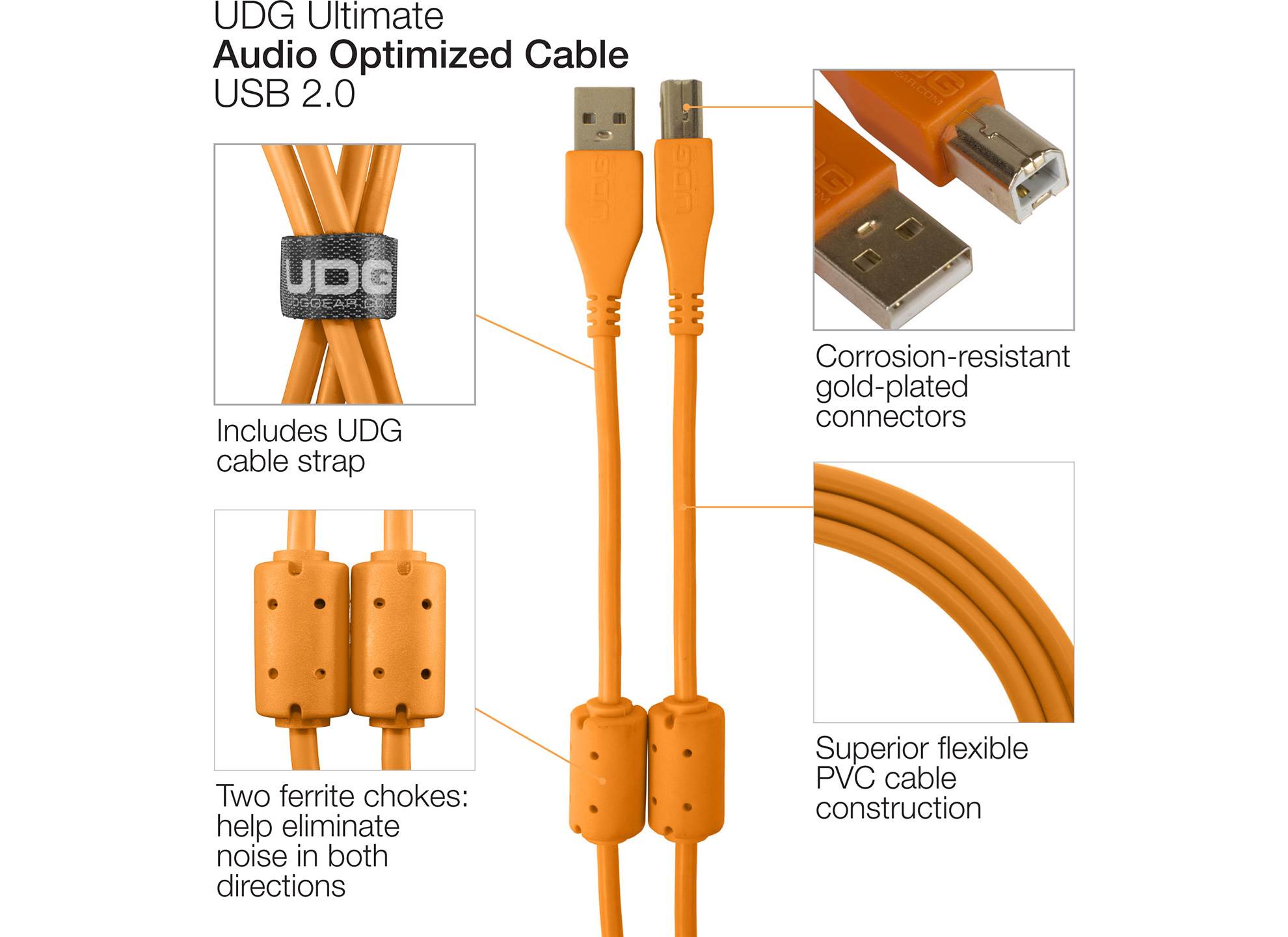 Ultimate USB 2.0 A-B Orange Straight 1m