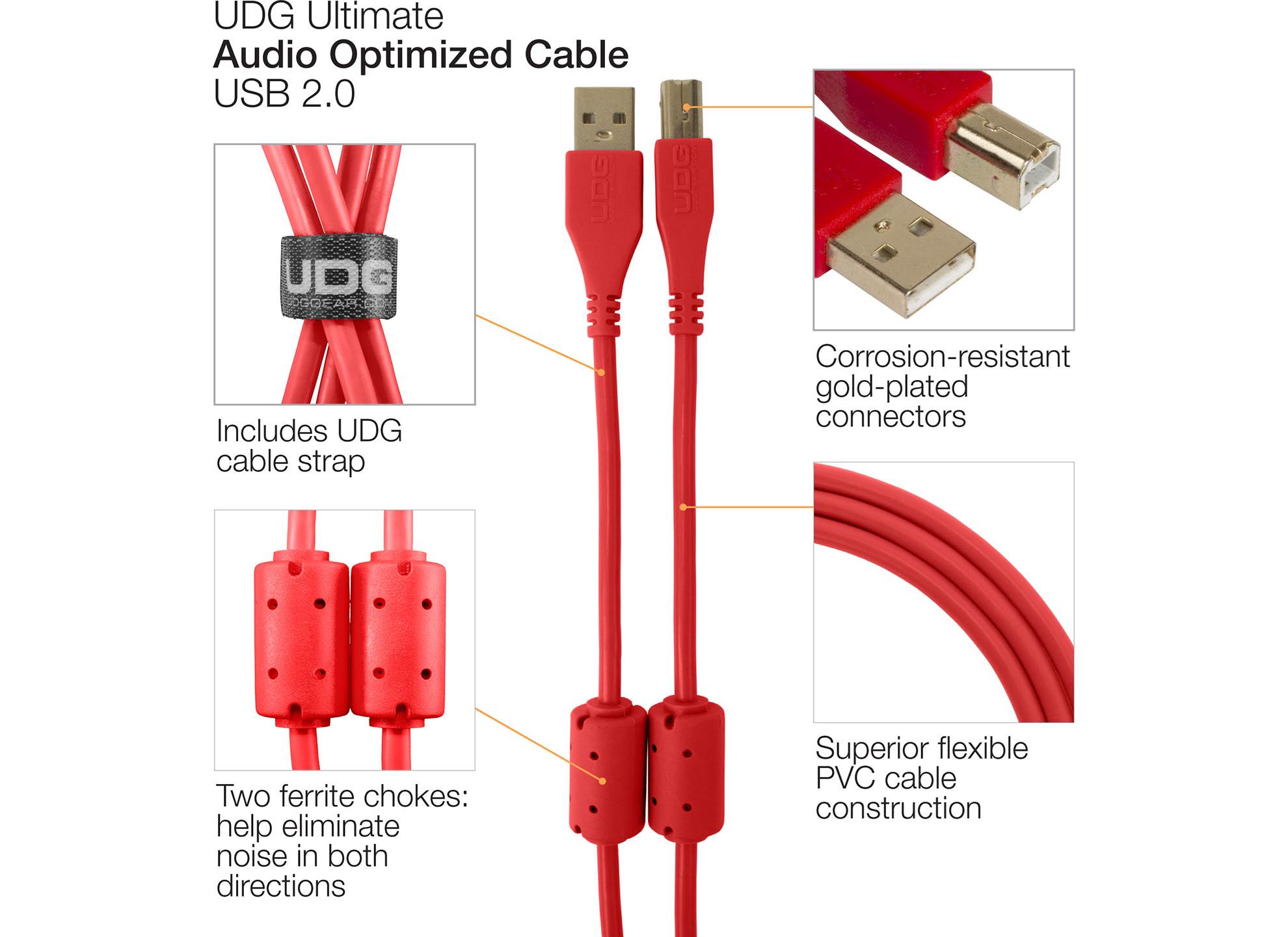 Ultimate USB 2.0 A-B Red Straight 3m