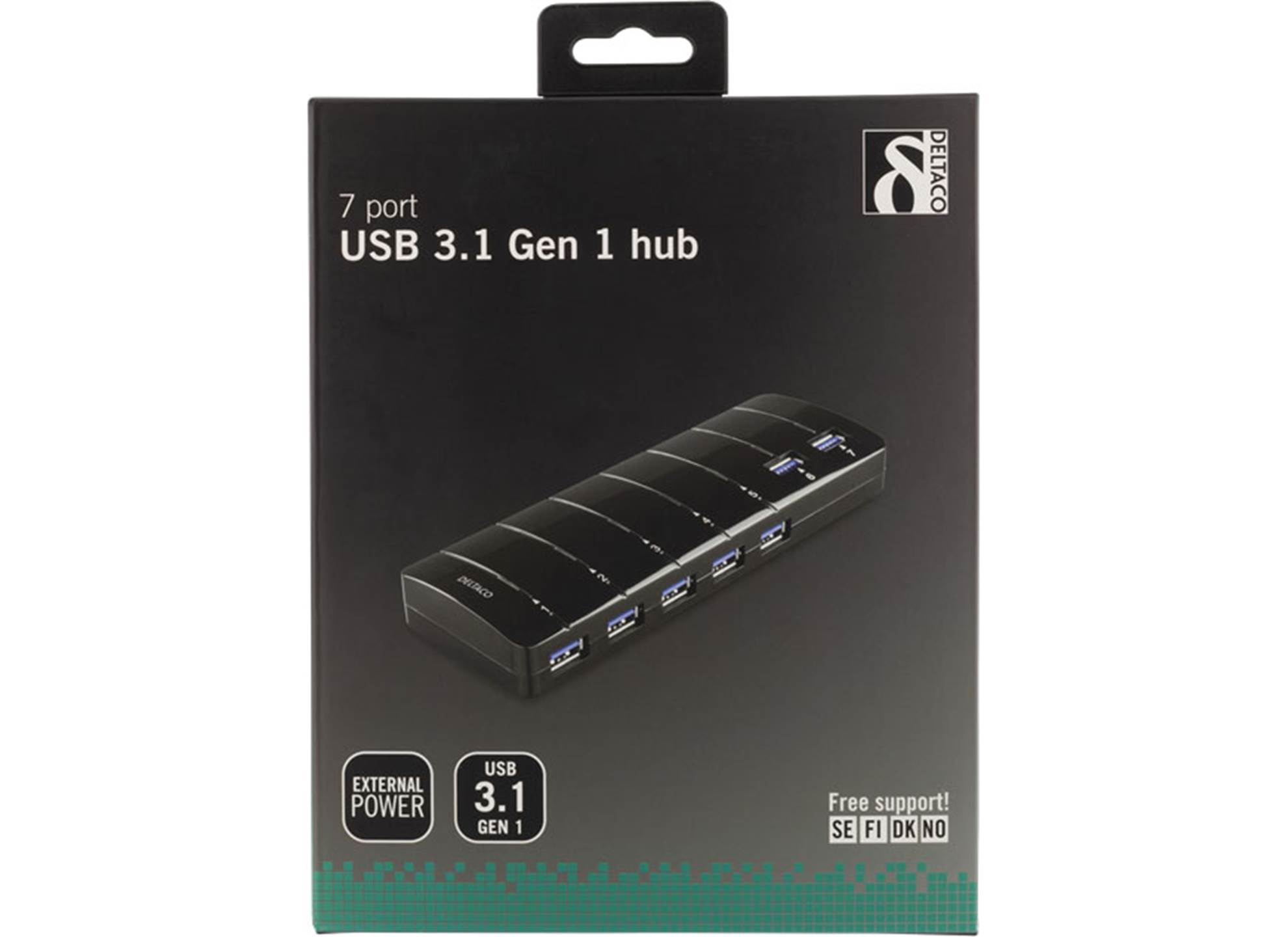 7-port USB 3.1 Hub Svart